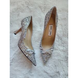 NWD JIMMY CHOO ROMY 85 Pumps Bow Glitter Size EU 35.5 Silver